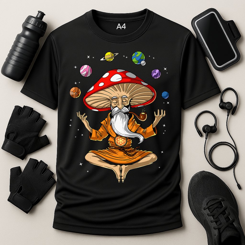 Mushroom Buddha Zen Yoga Meditation Psychedelic Hippie Fungi Cooling Performance Crew T-Shirt