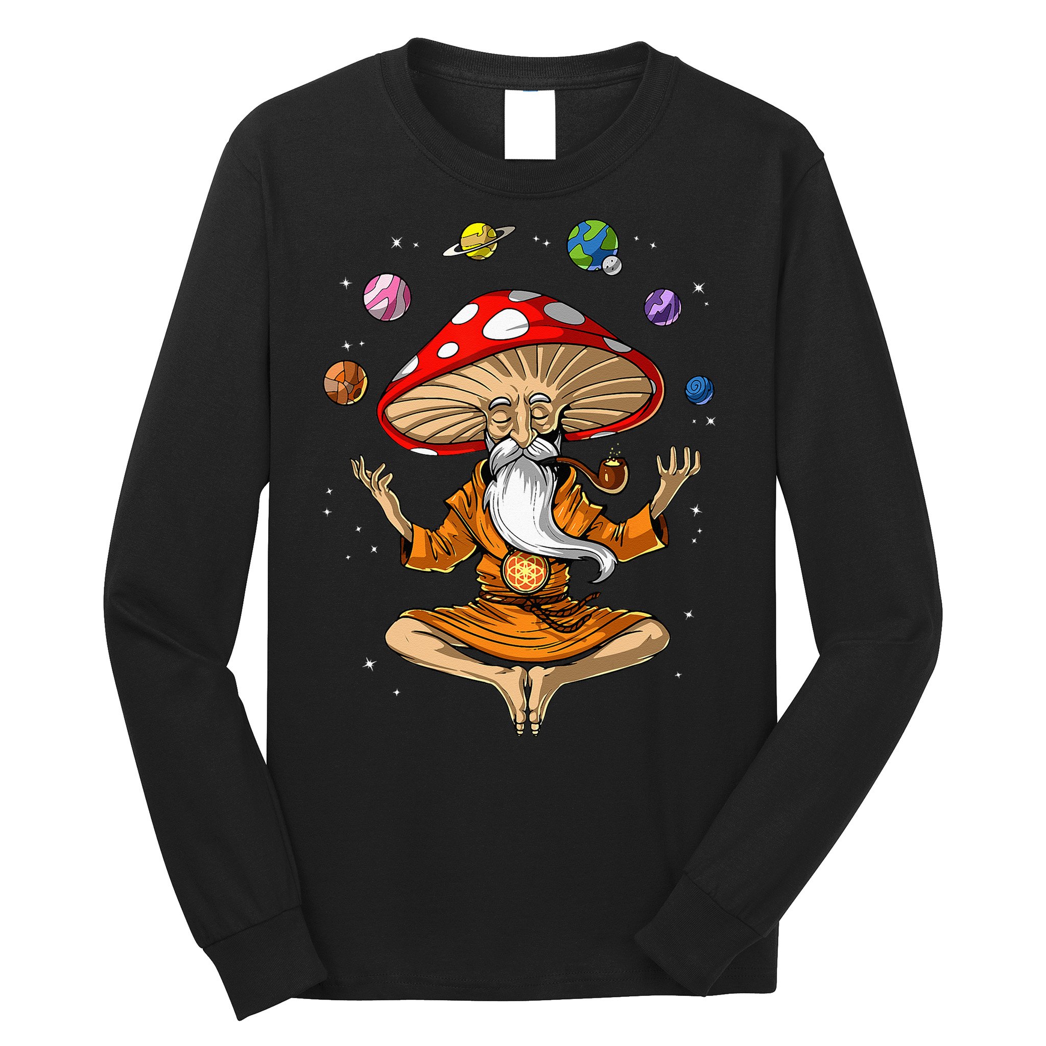 Mushroom Buddha Zen Yoga Meditation Psychedelic Hippie Fungi Long Sleeve Shirt