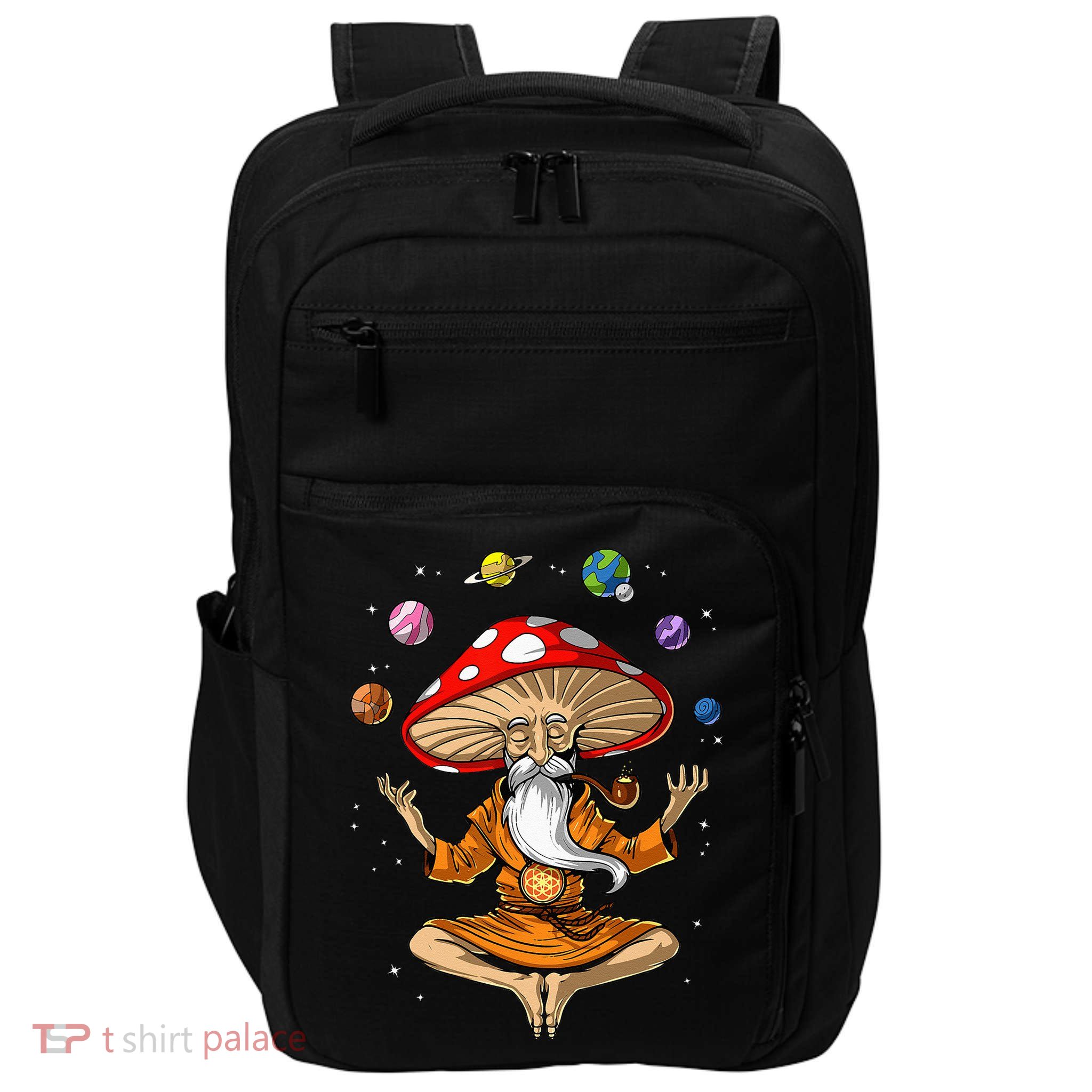Mushroom Buddha Zen Yoga Meditation Psychedelic Hippie Fungi Impact Tech Backpack