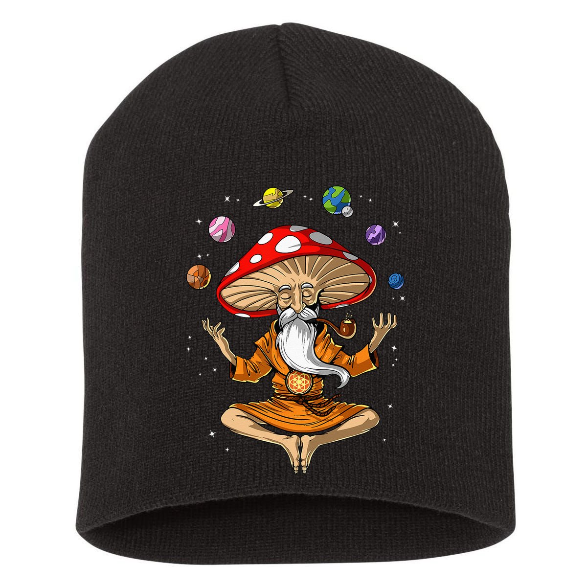 Mushroom Buddha Zen Yoga Meditation Psychedelic Hippie Fungi Short Acrylic Beanie