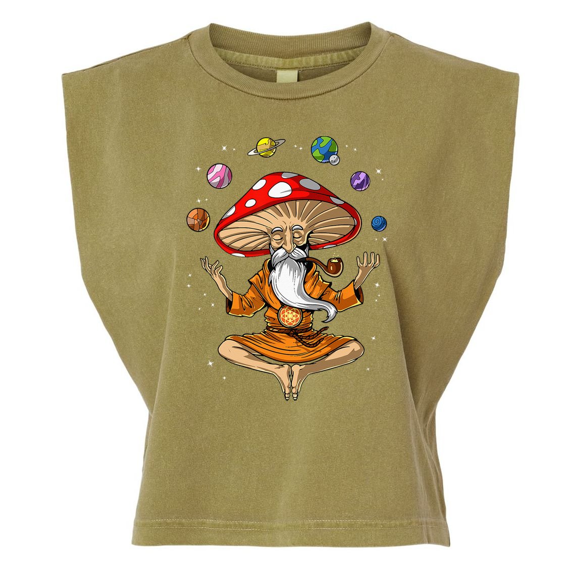 Mushroom Buddha Zen Yoga Meditation Psychedelic Hippie Fungi Garment-Dyed Women's Muscle Tee