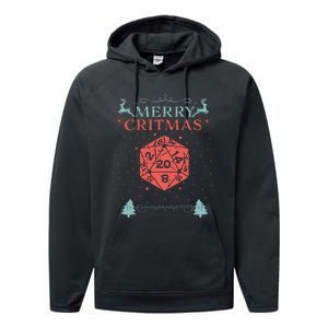 Merry Critmas 20 Sided Dice Rpg Christmas Holiday Board Game Performance Fleece Hoodie