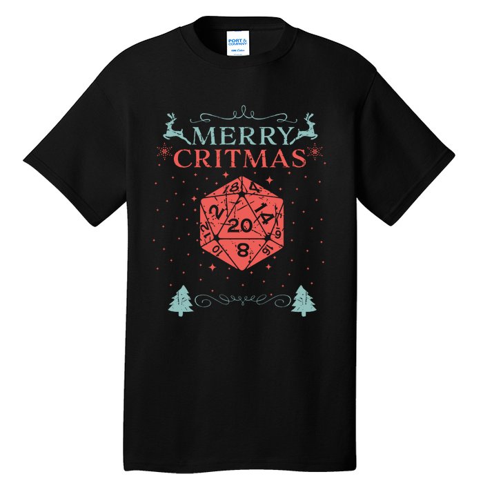 Merry Critmas 20 Sided Dice Rpg Christmas Holiday Board Game Tall T-Shirt