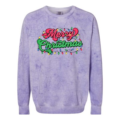 Merry Christmas 2024 Family Matching Christmas Lights Xmas Colorblast Crewneck Sweatshirt