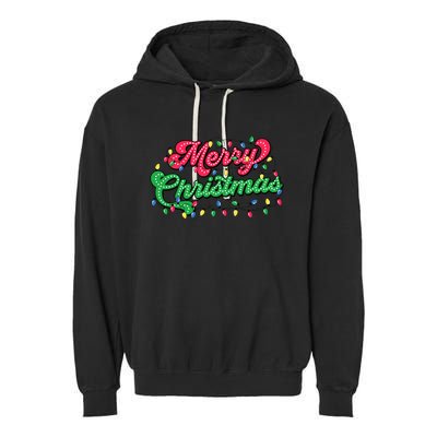 Merry Christmas 2024 Family Matching Christmas Lights Xmas Garment-Dyed Fleece Hoodie