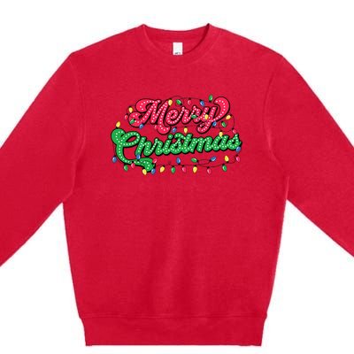 Merry Christmas 2024 Family Matching Christmas Lights Xmas Premium Crewneck Sweatshirt