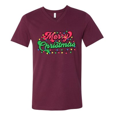 Merry Christmas 2024 Family Matching Christmas Lights Xmas V-Neck T-Shirt