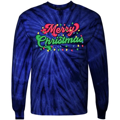 Merry Christmas 2024 Family Matching Christmas Lights Xmas Tie-Dye Long Sleeve Shirt