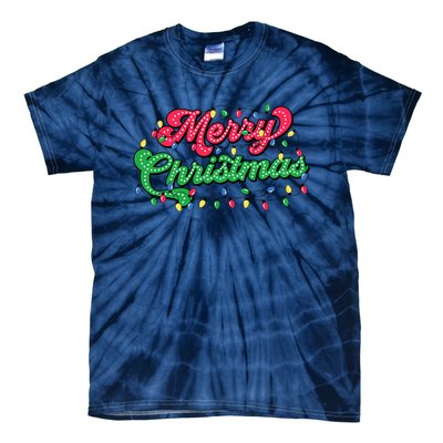 Merry Christmas 2024 Family Matching Christmas Lights Xmas Tie-Dye T-Shirt