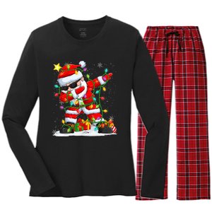 Merry Christmas 2024 Funny Santa Claus Christmas Lights Women's Long Sleeve Flannel Pajama Set 