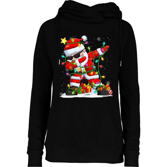 Merry Christmas 2024 Funny Santa Claus Christmas Lights Womens Funnel Neck Pullover Hood