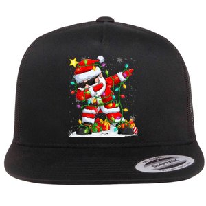 Merry Christmas 2024 Funny Santa Claus Christmas Lights Flat Bill Trucker Hat