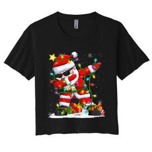 Merry Christmas 2024 Funny Santa Claus Christmas Lights Women's Crop Top Tee