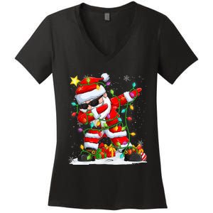 Merry Christmas 2024 Funny Santa Claus Christmas Lights Women's V-Neck T-Shirt