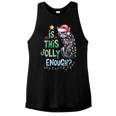 Merry Christmas 2024 Is This Jolly Enough Noel Black Cat Xmas Gift Ladies PosiCharge Tri-Blend Wicking Tank