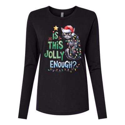 Merry Christmas 2024 Is This Jolly Enough Noel Black Cat Xmas Gift Womens Cotton Relaxed Long Sleeve T-Shirt