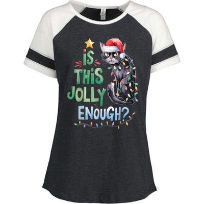 Merry Christmas 2024 Is This Jolly Enough Noel Black Cat Xmas Gift Enza Ladies Jersey Colorblock Tee