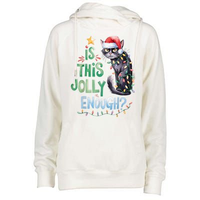 Merry Christmas 2024 Is This Jolly Enough Noel Black Cat Xmas Gift Womens Funnel Neck Pullover Hood