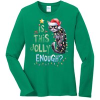 Merry Christmas 2024 Is This Jolly Enough Noel Black Cat Xmas Gift Ladies Long Sleeve Shirt