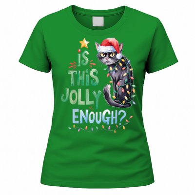 Merry Christmas 2024 Is This Jolly Enough Noel Black Cat Xmas Gift Women's T-Shirt