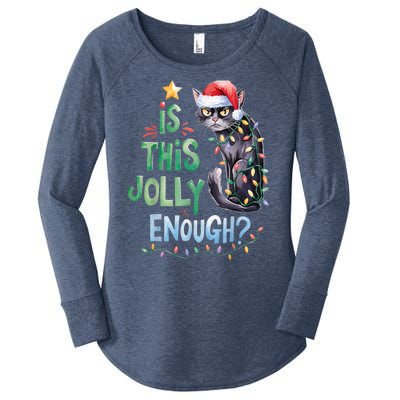 Merry Christmas 2024 Is This Jolly Enough Noel Black Cat Xmas Gift Women's Perfect Tri Tunic Long Sleeve Shirt