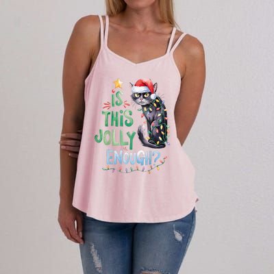 Merry Christmas 2024 Is This Jolly Enough Noel Black Cat Xmas Gift Women's Strappy Tank