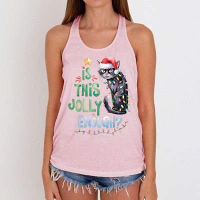 Merry Christmas 2024 Is This Jolly Enough Noel Black Cat Xmas Gift Women's Knotted Racerback Tank