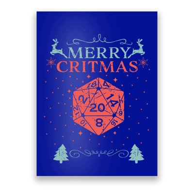 Merry Critmas 20 Sided Dice Rpg Christmas Holiday Board Game Cool Gift Poster