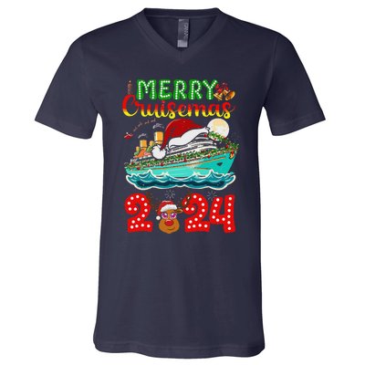 Merry Cruisemas 2024 Cruise Christmas Xmas Pajamas V-Neck T-Shirt