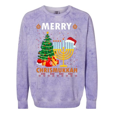 Merry Chrismukkah 2021 Happy Hanukkah Christmas Santa Hat Colorblast Crewneck Sweatshirt