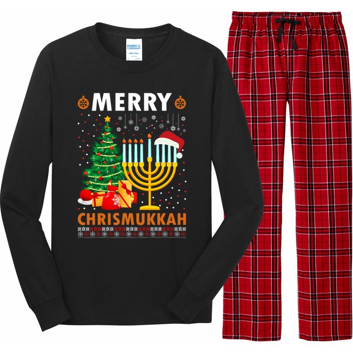 Merry Chrismukkah 2021 Happy Hanukkah Christmas Santa Hat Long Sleeve Pajama Set