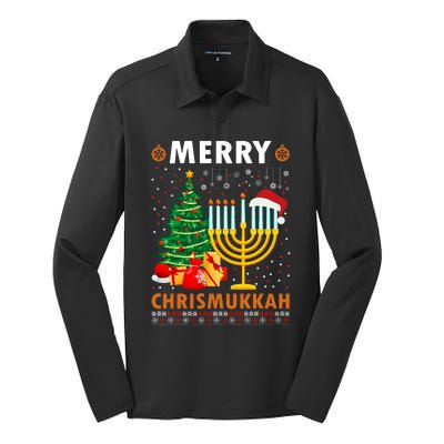 Merry Chrismukkah 2021 Happy Hanukkah Christmas Santa Hat Silk Touch Performance Long Sleeve Polo