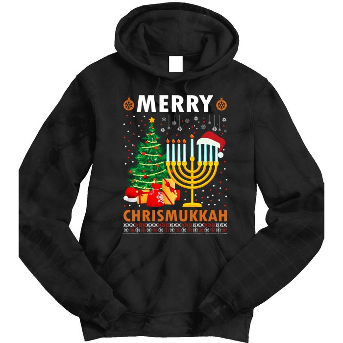 Merry Chrismukkah 2021 Happy Hanukkah Christmas Santa Hat Tie Dye Hoodie