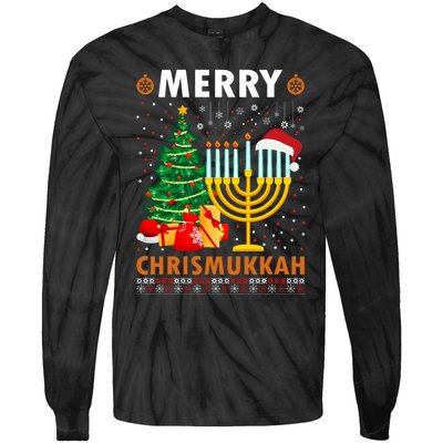 Merry Chrismukkah 2021 Happy Hanukkah Christmas Santa Hat Tie-Dye Long Sleeve Shirt