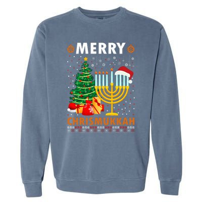 Merry Chrismukkah 2021 Happy Hanukkah Christmas Santa Hat Garment-Dyed Sweatshirt