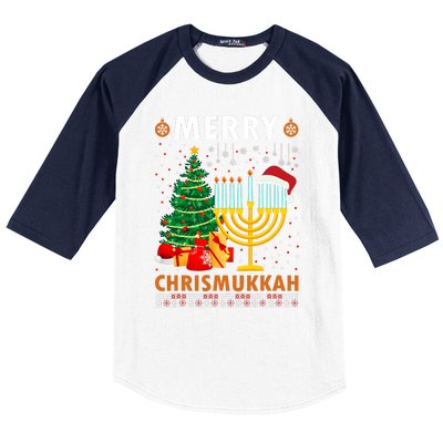 Merry Chrismukkah 2021 Happy Hanukkah Christmas Santa Hat Baseball Sleeve Shirt