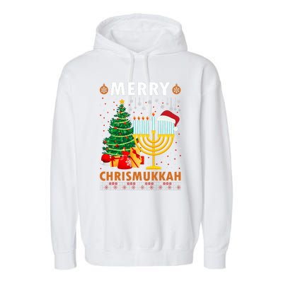 Merry Chrismukkah 2021 Happy Hanukkah Christmas Santa Hat Garment-Dyed Fleece Hoodie