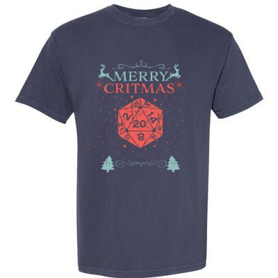 Merry Critmas 20 Sided Dice RPG Christmas Holiday Board Game Garment-Dyed Heavyweight T-Shirt