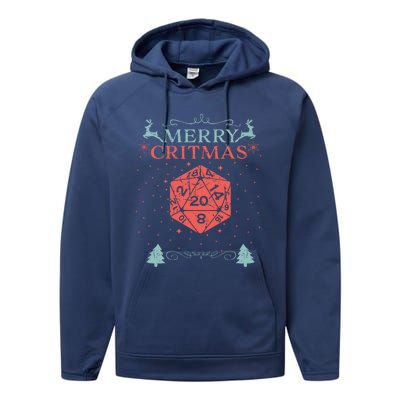 Merry Critmas 20 Sided Dice RPG Christmas Holiday Board Game Performance Fleece Hoodie