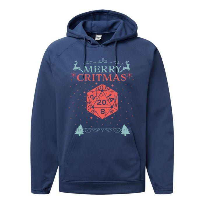 Merry Critmas 20 Sided Dice RPG Christmas Holiday Board Game Performance Fleece Hoodie