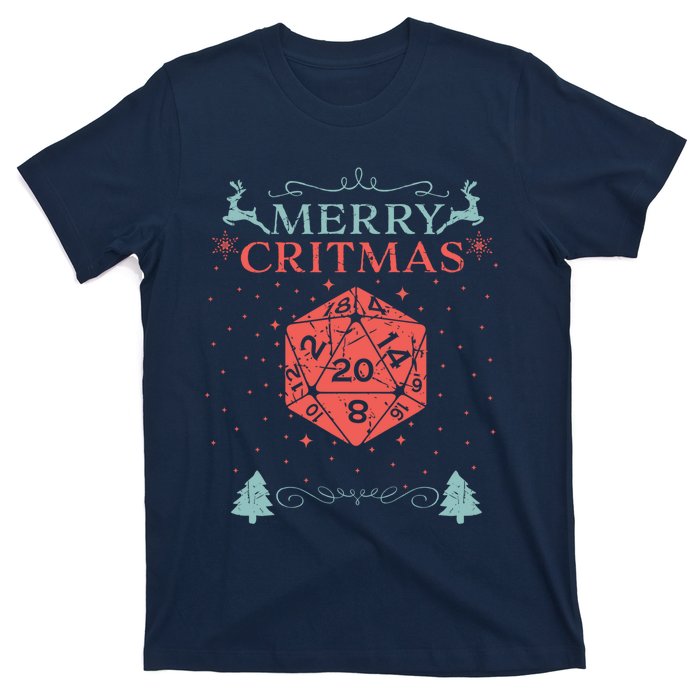 Merry Critmas 20 Sided Dice RPG Christmas Holiday Board Game T-Shirt