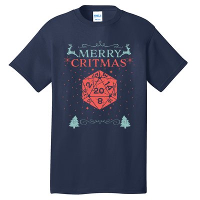 Merry Critmas 20 Sided Dice RPG Christmas Holiday Board Game Tall T-Shirt