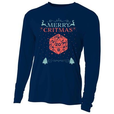 Merry Critmas 20 Sided Dice RPG Christmas Holiday Board Game Cooling Performance Long Sleeve Crew