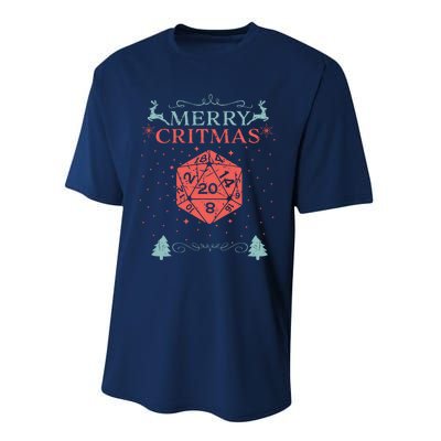 Merry Critmas 20 Sided Dice RPG Christmas Holiday Board Game Performance Sprint T-Shirt