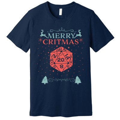 Merry Critmas 20 Sided Dice RPG Christmas Holiday Board Game Premium T-Shirt