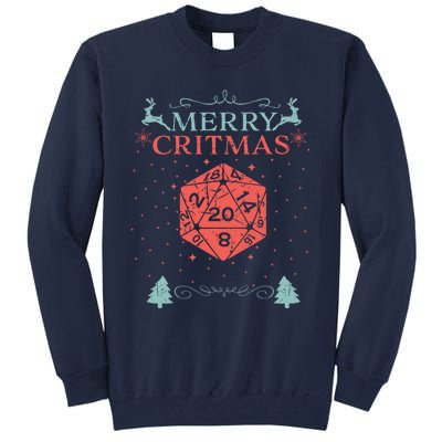 Merry Critmas 20 Sided Dice RPG Christmas Holiday Board Game Tall Sweatshirt