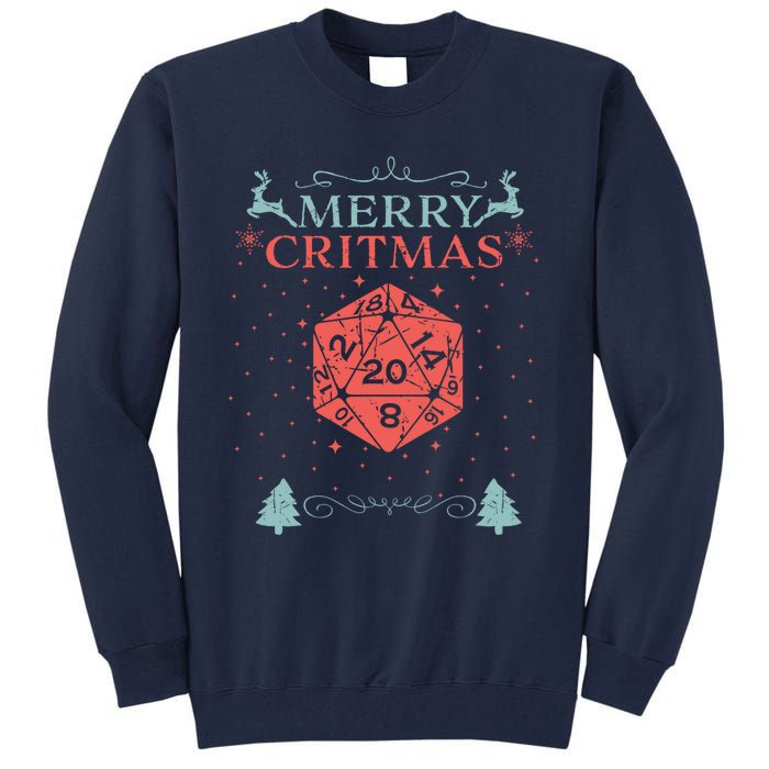 Merry Critmas 20 Sided Dice RPG Christmas Holiday Board Game Tall Sweatshirt