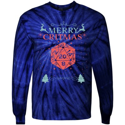 Merry Critmas 20 Sided Dice RPG Christmas Holiday Board Game Tie-Dye Long Sleeve Shirt