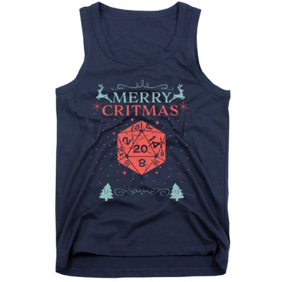 Merry Critmas 20 Sided Dice RPG Christmas Holiday Board Game Tank Top