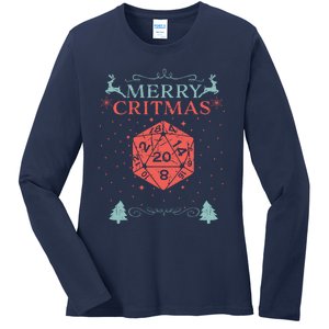 Merry Critmas 20 Sided Dice RPG Christmas Holiday Board Game Ladies Long Sleeve Shirt